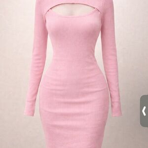 Elegant Pink Ribbed Knit Dress